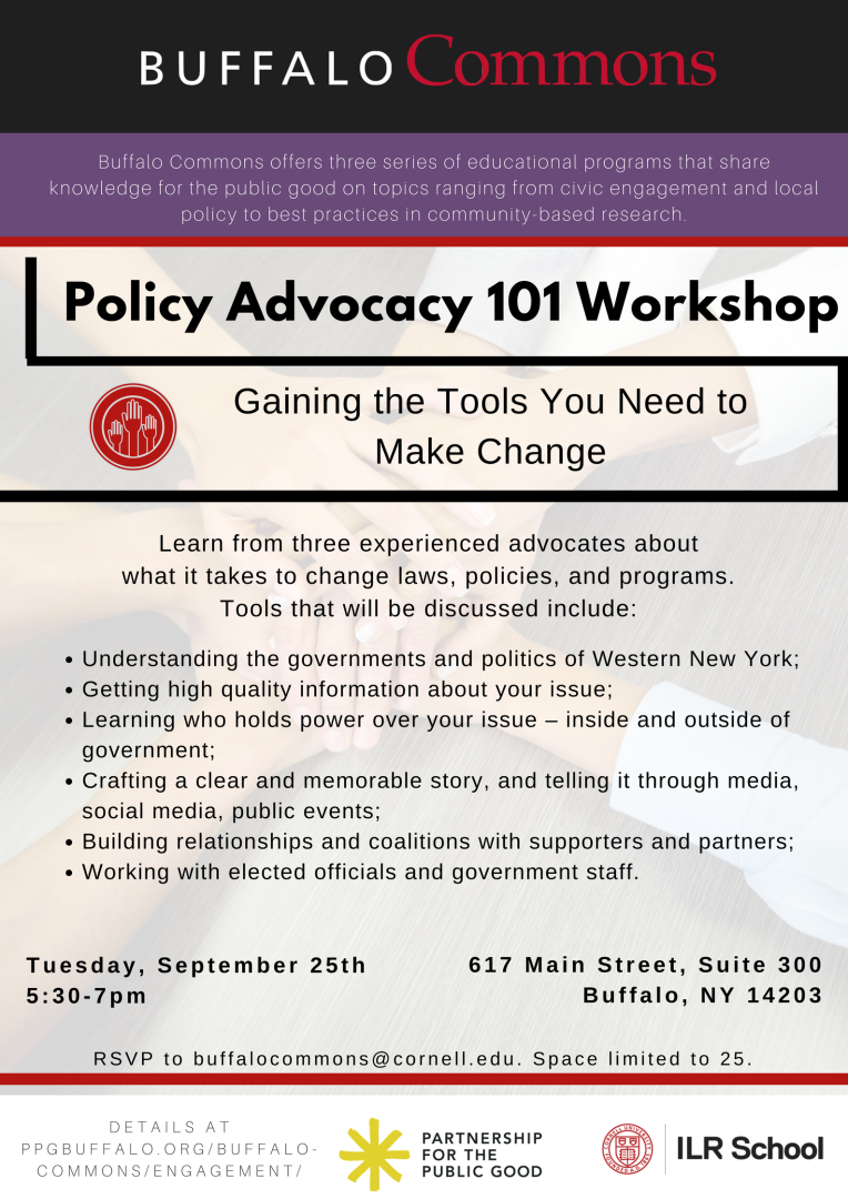 Join us for the Buffalo Commons Policy Advocacy 101 Workshop