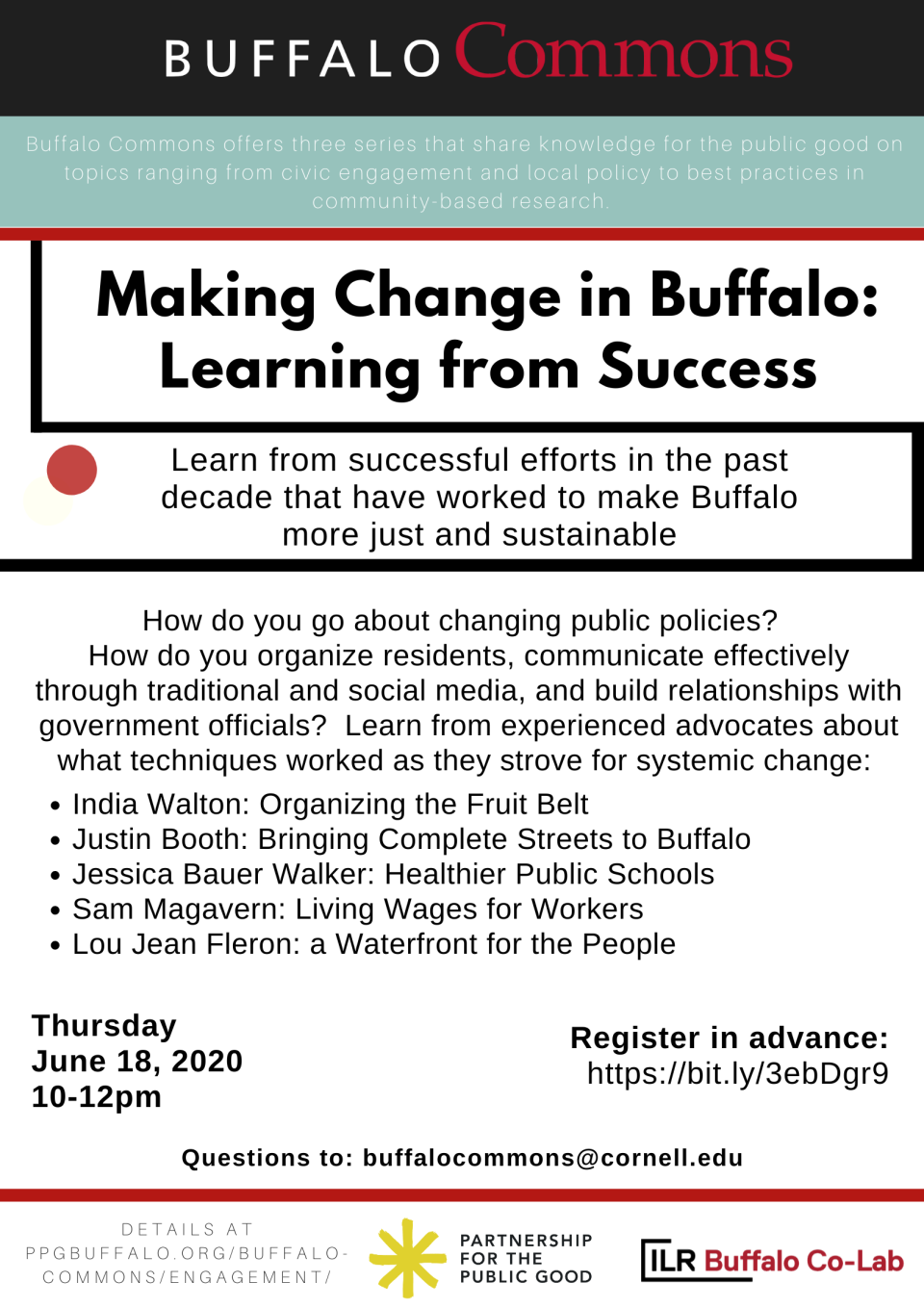 Buffalo Commons Workshop: Making Change in Buffalo: Learning from Success